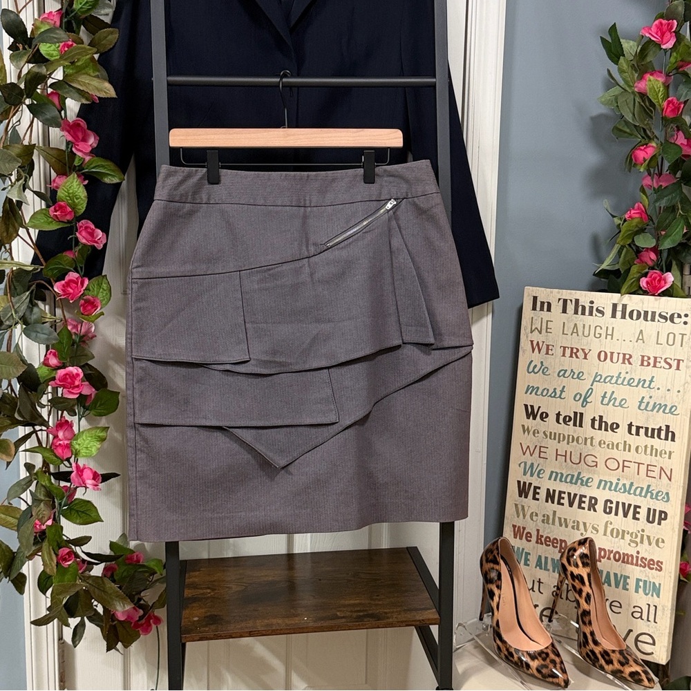 Larry Levine Charcoal Asymmetrical Pleated Front Skirt